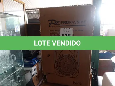 LOTE 536 - 01 CAIXA DE SOM MARCA PZ PRO ÁUDIO. (NO ESTADO) ATENÇÃO! FAZER A VISITAÇÃO ANTES DE ARREMATAR, NÃO SABEMOS SE FUNCIONA. LEILÃO NÃO TEM GARANTIA E NEM DEVOLUÇÃO, SUJEITO A POSSÍVEIS AVARIAS VISÍVEIS/OCULTAS E/OU AUSÊNCIA DE COMPONENTES.