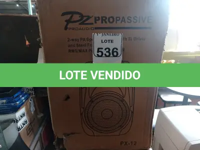 LOTE 536 - 01 CAIXA DE SOM MARCA PZ PRO ÁUDIO. (NO ESTADO) ATENÇÃO! FAZER A VISITAÇÃO ANTES DE ARREMATAR, NÃO SABEMOS SE FUNCIONA. LEILÃO NÃO TEM GARANTIA E NEM DEVOLUÇÃO, SUJEITO A POSSÍVEIS AVARIAS VISÍVEIS/OCULTAS E/OU AUSÊNCIA DE COMPONENTES.