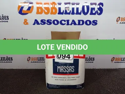 LOTE 094 - 01 CAIXA COM MASSA CORRIDA 20KG. (NO ESTADO) ATENÇÃO! FAZER A VISITAÇÃO ANTES DE ARREMATAR, NÃO SABEMOS SE FUNCIONA. LEILÃO NÃO TEM GARANTIA E NEM DEVOLUÇÃO, SUJEITO A POSSÍVEIS AVARIAS VISÍVEIS/OCULTAS E/OU AUSÊNCIA DE COMPONENTES.