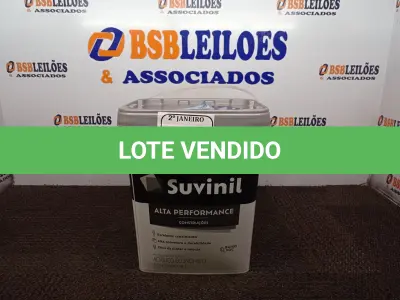 LOTE 010 - 01 BALDE DE TINTA SUVINIL INTERIORES ACRÍLICO FOSCO 18L NA COR FOSCO BRANCO. VENCIMENTO 10/2027 (NOVO)(NO ESTADO) ATENÇÃO! FAZER A VISITAÇÃO ANTES DE ARREMATAR, NÃO SABEMOS SE FUNCIONA. LEILÃO NÃO TEM GARANTIA E NEM DEVOLUÇÃO, SUJEITO A POSSÍVEIS AVARIAS VISÍVEIS/OCULTAS E/OU AUSÊNCIA DE COMPONENTES.