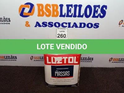 LOTE 260 - 01 CAIXA COM MASSA CORRIDA 20KG. (NO ESTADO) ATENÇÃO! FAZER A VISITAÇÃO ANTES DE ARREMATAR, NÃO SABEMOS SE FUNCIONA. LEILÃO NÃO TEM GARANTIA E NEM DEVOLUÇÃO, SUJEITO A POSSÍVEIS AVARIAS VISÍVEIS/OCULTAS E/OU AUSÊNCIA DE COMPONENTES.