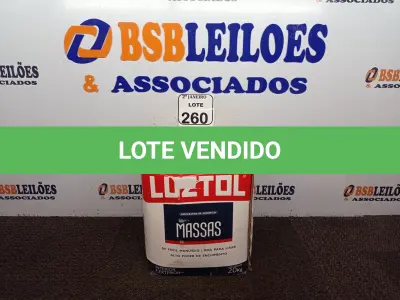 LOTE 260 - 01 CAIXA COM MASSA CORRIDA 20KG. (NO ESTADO) ATENÇÃO! FAZER A VISITAÇÃO ANTES DE ARREMATAR, NÃO SABEMOS SE FUNCIONA. LEILÃO NÃO TEM GARANTIA E NEM DEVOLUÇÃO, SUJEITO A POSSÍVEIS AVARIAS VISÍVEIS/OCULTAS E/OU AUSÊNCIA DE COMPONENTES.