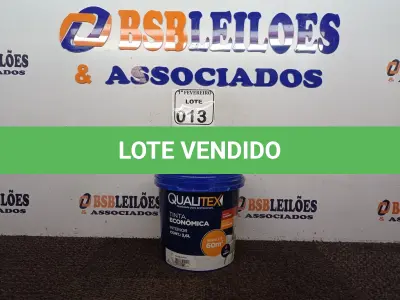 LOTE 013 - 01 GALÃO DE TINTA PARA INTERIOR 3,6L COR AREIA MARCA QUALITEX. (NOVO) (NO ESTADO) ATENÇÃO! FAZER A VISITAÇÃO ANTES DE ARREMATAR, NÃO SABEMOS SE FUNCIONA. LEILÃO NÃO TEM GARANTIA E NEM DEVOLUÇÃO, SUJEITO A POSSÍVEIS AVARIAS VISÍVEIS/OCULTAS E/OU AUSÊNCIA DE COMPONENTES.