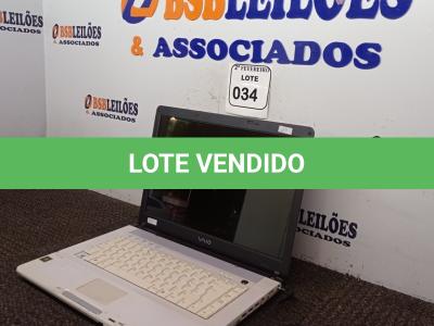 LOTE 034 - 01 NOTEBOOK SEM CARREGADOR MODELO PCG-7N2M MARCA SONY. (NO ESTADO) ATENÇÃO! FAZER A VISITAÇÃO ANTES DE ARREMATAR, NÃO SABEMOS SE FUNCIONA. LEILÃO NÃO TEM GARANTIA E NEM DEVOLUÇÃO, SUJEITO A POSSÍVEIS AVARIAS VISÍVEIS/OCULTAS E/OU AUSÊNCIA DE COMPONENTES.
