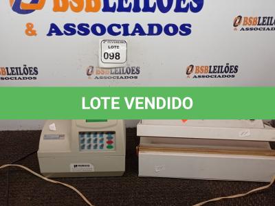 LOTE 098 - 01 PLASTIFICADORA DE PLÁSTICO COMPACTA PRINT E UMA MÁQUINA DE CHEQUE. (NO ESTADO) ATENÇÃO! FAZER A VISITAÇÃO ANTES DE ARREMATAR, NÃO SABEMOS SE FUNCIONA. LEILÃO NÃO TEM GARANTIA E NEM DEVOLUÇÃO, SUJEITO A POSSÍVEIS AVARIAS VISÍVEIS/OCULTAS E/OU AUSÊNCIA DE COMPONENTES.
