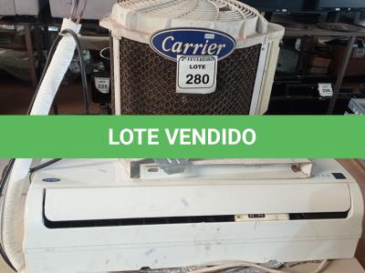 LOTE 280 -  01 AR CONDICIONADO SEM CONTROLE CARRIER 12.000BTUS. (NO ESTADO) ATENÇÃO! FAZER A VISITAÇÃO ANTES DE ARREMATAR, NÃO SABEMOS SE FUNCIONA. LEILÃO NÃO TEM GARANTIA E NEM DEVOLUÇÃO, SUJEITO A POSSÍVEIS AVARIAS VISÍVEIS/OCULTAS E/OU AUSÊNCIA DE COMPONENTES.