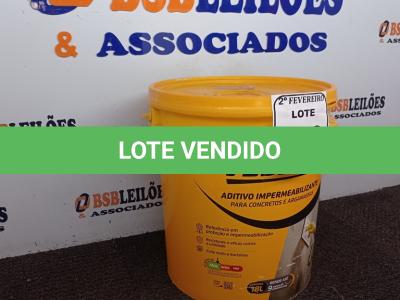 LOTE 252 -  01 BALDE DE ADITIVO IMPERMEABILIZANTE PARA CONCRETO E ARGAMASSAS. 18 L. (NO ESTADO) ATENÇÃO! FAZER A VISITAÇÃO ANTES DE ARREMATAR, NÃO SABEMOS SE FUNCIONA. LEILÃO NÃO TEM GARANTIA E NEM DEVOLUÇÃO, SUJEITO A POSSÍVEIS AVARIAS VISÍVEIS/OCULTAS E/OU AUSÊNCIA DE COMPONENTES.