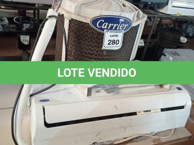 LOTE 280 -  01 AR CONDICIONADO SEM CONTROLE CARRIER 12.000BTUS. (NO ESTADO) ATENÇÃO! FAZER A VISITAÇÃO ANTES DE ARREMATAR, NÃO SABEMOS SE FUNCIONA. LEILÃO NÃO TEM GARANTIA E NEM DEVOLUÇÃO, SUJEITO A POSSÍVEIS AVARIAS VISÍVEIS/OCULTAS E/OU AUSÊNCIA DE COMPONENTES.