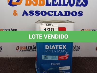 LOTE 128 - 01 LATA DE TINTA BASE P DE 18L INTERIOR DIATEX IQUINE. (NOVO) (NO ESTADO) ATENÇÃO! FAZER A VISITAÇÃO ANTES DE ARREMATAR, NÃO SABEMOS SE FUNCIONA. LEILÃO NÃO TEM GARANTIA E NEM DEVOLUÇÃO, SUJEITO A POSSÍVEIS AVARIAS VISÍVEIS/OCULTAS E/OU AUSÊNCIA DE COMPONENTES.