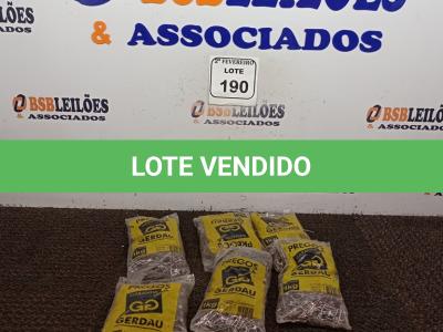 LOTE 190 - 06 KG DE PREGOS MARCA GERDAL BITOLA 15X15. (NOVO) (NO ESTADO) ATENÇÃO! FAZER A VISITAÇÃO ANTES DE ARREMATAR, NÃO SABEMOS SE FUNCIONA. LEILÃO NÃO TEM GARANTIA E NEM DEVOLUÇÃO, SUJEITO A POSSÍVEIS AVARIAS VISÍVEIS/OCULTAS E/OU AUSÊNCIA DE COMPONENTES.