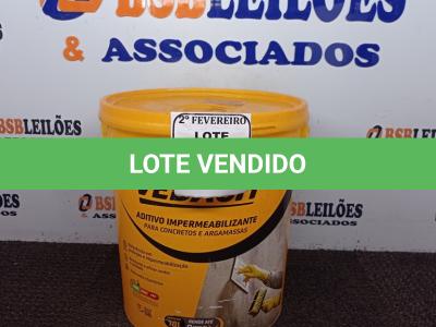 LOTE 252 -  01 BALDE DE ADITIVO IMPERMEABILIZANTE PARA CONCRETO E ARGAMASSAS. 18 L. (NO ESTADO) ATENÇÃO! FAZER A VISITAÇÃO ANTES DE ARREMATAR, NÃO SABEMOS SE FUNCIONA. LEILÃO NÃO TEM GARANTIA E NEM DEVOLUÇÃO, SUJEITO A POSSÍVEIS AVARIAS VISÍVEIS/OCULTAS E/OU AUSÊNCIA DE COMPONENTES.