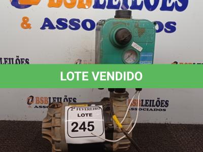 LOTE 245 -  01 BOMBA PRESSURIZADORA MARCA SYLLENTE. (NO ESTADO) ATENÇÃO! FAZER A VISITAÇÃO ANTES DE ARREMATAR, NÃO SABEMOS SE FUNCIONA. LEILÃO NÃO TEM GARANTIA E NEM DEVOLUÇÃO, SUJEITO A POSSÍVEIS AVARIAS VISÍVEIS/OCULTAS E/OU AUSÊNCIA DE COMPONENTES.