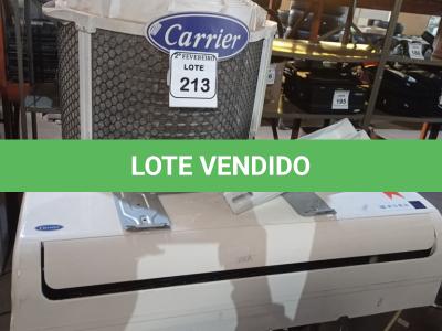 LOTE 213 -  01 AR CONDICIONADO SEM CONTROLE CARRIER 12.000BTUS (NO ESTADO) ATENÇÃO! FAZER A VISITAÇÃO ANTES DE ARREMATAR, NÃO SABEMOS SE FUNCIONA. LEILÃO NÃO TEM GARANTIA E NEM DEVOLUÇÃO, SUJEITO A POSSÍVEIS AVARIAS VISÍVEIS/OCULTAS E/OU AUSÊNCIA DE COMPONENTES.