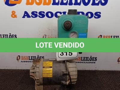LOTE 315 - 01 BOMBA PRESSURIZADORA MARCA SYLLENTE. (NO ESTADO) ATENÇÃO! FAZER A VISITAÇÃO ANTES DE ARREMATAR, NÃO SABEMOS SE FUNCIONA. LEILÃO NÃO TEM GARANTIA E NEM DEVOLUÇÃO, SUJEITO A POSSÍVEIS AVARIAS VISÍVEIS/OCULTAS E/OU AUSÊNCIA DE COMPONENTES.