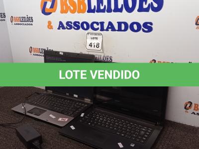 LOTE 418 - 01 NOTEBOOK HP COM FONTE E 01 NOTEBOOK LENOVO SEM FONTE. (NO ESTADO) ATENÇÃO! FAZER A VISITAÇÃO ANTES DE ARREMATAR, NÃO SABEMOS SE FUNCIONA. LEILÃO NÃO TEM GARANTIA E NEM DEVOLUÇÃO, SUJEITO A POSSÍVEIS AVARIAS VISÍVEIS/OCULTAS E/OU AUSÊNCIA DE COMPONENTES.