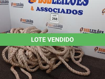 LOTE 268 - 01 LOTE COM CORDAS PARA RAPEL. (NO ESTADO) ATENÇÃO! FAZER A VISITAÇÃO ANTES DE ARREMATAR, NÃO SABEMOS SE FUNCIONA. LEILÃO NÃO TEM GARANTIA E NEM DEVOLUÇÃO, SUJEITO A POSSÍVEIS AVARIAS VISÍVEIS/OCULTAS E/OU AUSÊNCIA DE COMPONENTES.