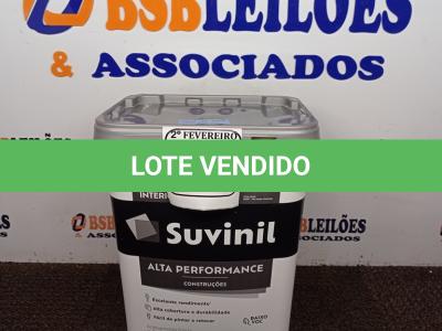 LOTE 141 - 01 GALÃO DE TINTA PARA INTERIOR DE ALTA PERFORMASSE 18L MARCA SUVINIL. (NOVO) (NO ESTADO) ATENÇÃO! FAZER A VISITAÇÃO ANTES DE ARREMATAR, NÃO SABEMOS SE FUNCIONA. LEILÃO NÃO TEM GARANTIA E NEM DEVOLUÇÃO, SUJEITO A POSSÍVEIS AVARIAS VISÍVEIS/OCULTAS E/OU AUSÊNCIA DE COMPONENTES.