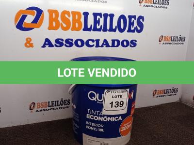 LOTE 139 - 01 GALÃO DE TINTA PARA INTERIOR QUALITEX 18L RENDE ATÉ 300M COR PEROLA. (NOVO) (NO ESTADO) ATENÇÃO! FAZER A VISITAÇÃO ANTES DE ARREMATAR, NÃO SABEMOS SE FUNCIONA. LEILÃO NÃO TEM GARANTIA E NEM DEVOLUÇÃO, SUJEITO A POSSÍVEIS AVARIAS VISÍVEIS/OCULTAS E/OU AUSÊNCIA DE COMPONENTES.