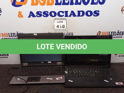 LOTE 418 - 01 NOTEBOOK HP COM FONTE E 01 NOTEBOOK LENOVO SEM FONTE. (NO ESTADO) ATENÇÃO! FAZER A VISITAÇÃO ANTES DE ARREMATAR, NÃO SABEMOS SE FUNCIONA. LEILÃO NÃO TEM GARANTIA E NEM DEVOLUÇÃO, SUJEITO A POSSÍVEIS AVARIAS VISÍVEIS/OCULTAS E/OU AUSÊNCIA DE COMPONENTES.