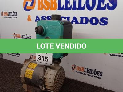 LOTE 315 - 01 BOMBA PRESSURIZADORA MARCA SYLLENTE. (NO ESTADO) ATENÇÃO! FAZER A VISITAÇÃO ANTES DE ARREMATAR, NÃO SABEMOS SE FUNCIONA. LEILÃO NÃO TEM GARANTIA E NEM DEVOLUÇÃO, SUJEITO A POSSÍVEIS AVARIAS VISÍVEIS/OCULTAS E/OU AUSÊNCIA DE COMPONENTES.