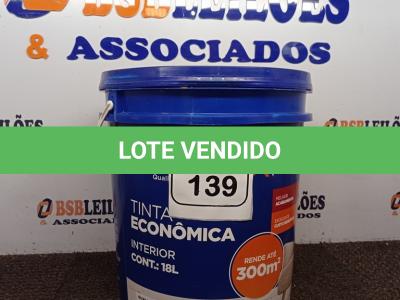 LOTE 139 - 01 GALÃO DE TINTA PARA INTERIOR QUALITEX 18L RENDE ATÉ 300M COR PEROLA. (NOVO) (NO ESTADO) ATENÇÃO! FAZER A VISITAÇÃO ANTES DE ARREMATAR, NÃO SABEMOS SE FUNCIONA. LEILÃO NÃO TEM GARANTIA E NEM DEVOLUÇÃO, SUJEITO A POSSÍVEIS AVARIAS VISÍVEIS/OCULTAS E/OU AUSÊNCIA DE COMPONENTES.