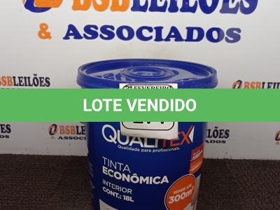 LOTE 271 - 01 GALÃO DE TINTA PARA INTERIOR QUALITEX NA COR PEROLA 18L RENDE ATÉ 300M. (NO ESTADO) ATENÇÃO! FAZER A VISITAÇÃO ANTES DE ARREMATAR, NÃO SABEMOS SE FUNCIONA. LEILÃO NÃO TEM GARANTIA E NEM DEVOLUÇÃO, SUJEITO A POSSÍVEIS AVARIAS VISÍVEIS/OCULTAS E/OU AUSÊNCIA DE COMPONENTES.