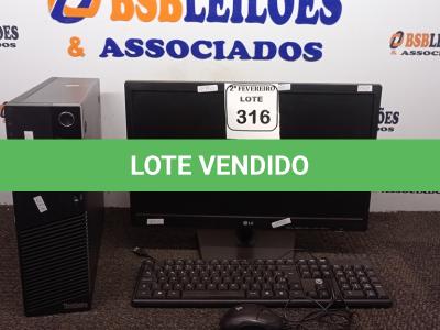 LOTE 316 -  01 CPU LENOVO E 01 MONITOR LG COM TECLADO. (NO ESTADO) ATENÇÃO! FAZER A VISITAÇÃO ANTES DE ARREMATAR, NÃO SABEMOS SE FUNCIONA. LEILÃO NÃO TEM GARANTIA E NEM DEVOLUÇÃO, SUJEITO A POSSÍVEIS AVARIAS VISÍVEIS/OCULTAS E/OU AUSÊNCIA DE COMPONENTES.