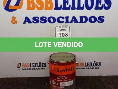 LOTE 103 - 01 LATA DE TINTA ESMALTE PARA MADEIRAS E METAIS NA COR BRILHANTE PLATINA DE 3,6L MARCA SUVINIL. (NOVO) (NO ESTADO) ATENÇÃO! FAZER A VISITAÇÃO ANTES DE ARREMATAR, NÃO SABEMOS SE FUNCIONA. LEILÃO NÃO TEM GARANTIA E NEM DEVOLUÇÃO, SUJEITO A POSSÍVEIS AVARIAS VISÍVEIS/OCULTAS E/OU AUSÊNCIA DE COMPONENTES.