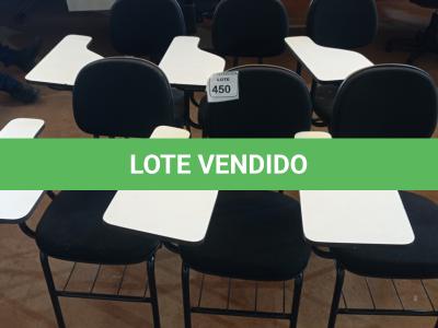 LOTE 450 - 06 CADEIRAS UNIVERSITÁRIAS. (NO ESTADO) ATENÇÃO! FAZER A VISITAÇÃO ANTES DE ARREMATAR, NÃO SABEMOS SE FUNCIONA. LEILÃO NÃO TEM GARANTIA E NEM DEVOLUÇÃO, SUJEITO A POSSÍVEIS AVARIAS VISÍVEIS/OCULTAS E/OU AUSÊNCIA DE COMPONENTES.