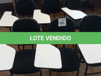 LOTE 450 - 06 CADEIRAS UNIVERSITÁRIAS. (NO ESTADO) ATENÇÃO! FAZER A VISITAÇÃO ANTES DE ARREMATAR, NÃO SABEMOS SE FUNCIONA. LEILÃO NÃO TEM GARANTIA E NEM DEVOLUÇÃO, SUJEITO A POSSÍVEIS AVARIAS VISÍVEIS/OCULTAS E/OU AUSÊNCIA DE COMPONENTES.