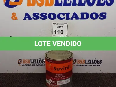LOTE 110 - 01 LATA DE TINTA ESMALTE PARA MADEIRAS E METAIS NA COR BRILHANTE PLATINA DE 3,6L MARCA SUVINIL. (NOVO) (NO ESTADO) ATENÇÃO! FAZER A VISITAÇÃO ANTES DE ARREMATAR, NÃO SABEMOS SE FUNCIONA. LEILÃO NÃO TEM GARANTIA E NEM DEVOLUÇÃO, SUJEITO A POSSÍVEIS AVARIAS VISÍVEIS/OCULTAS E/OU AUSÊNCIA DE COMPONENTES.