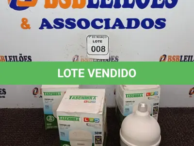 LOTE 008 - 03 LÂMPADAS LED DE 50W CADA MARCA TASCHIBRA. (NOVA) (NO ESTADO) ATENÇÃO! FAZER A VISITAÇÃO ANTES DE ARREMATAR, NÃO SABEMOS SE FUNCIONA. LEILÃO NÃO TEM GARANTIA E NEM DEVOLUÇÃO, SUJEITO A POSSÍVEIS AVARIAS VISÍVEIS/OCULTAS E/OU AUSÊNCIA DE COMPONENTES.