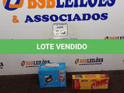 LOTE 240 - 01 COMPRESSOR PORTÁTIL 12 VOLTS (NOVO) E 01NIVEL A LASER (NOVO). (NO ESTADO) ATENÇÃO! FAZER A VISITAÇÃO ANTES DE ARREMATAR, NÃO SABEMOS SE FUNCIONA. LEILÃO NÃO TEM GARANTIA E NEM DEVOLUÇÃO, SUJEITO A POSSÍVEIS AVARIAS VISÍVEIS/OCULTAS E/OU AUSÊNCIA DE COMPONENTES.