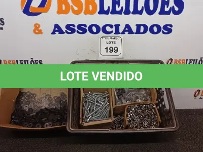 LOTE 199 - 01 LOTE COM PARAFUSOS SEXTAVADOS, ARRUELAS E PORCAS. (NO ESTADO) ATENÇÃO! FAZER A VISITAÇÃO ANTES DE ARREMATAR, NÃO SABEMOS SE FUNCIONA. LEILÃO NÃO TEM GARANTIA E NEM DEVOLUÇÃO, SUJEITO A POSSÍVEIS AVARIAS VISÍVEIS/OCULTAS E/OU AUSÊNCIA DE COMPONENTES.