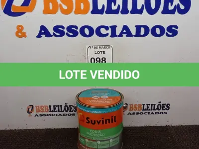 LOTE 098 - 01 LATA DE TINTA ESMALTE PARA MADEIRAS E METAIS NA COR BRILHANTE VERMELHO DE 3,6L MARCA SUVINIL. (NOVO) (NO ESTADO) ATENÇÃO! FAZER A VISITAÇÃO ANTES DE ARREMATAR, NÃO SABEMOS SE FUNCIONA. LEILÃO NÃO TEM GARANTIA E NEM DEVOLUÇÃO, SUJEITO A POSSÍVEIS AVARIAS VISÍVEIS/OCULTAS E/OU AUSÊNCIA DE COMPONENTES.