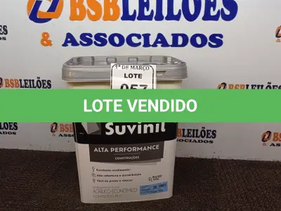 LOTE 057 - 01 GALÃO DE TINTA SUVINIL DE 18L PARA INTERIORES ACABAMENTO FOSCO BRANCO. (NOVO) (NO ESTADO) ATENÇÃO! FAZER A VISITAÇÃO ANTES DE ARREMATAR, NÃO SABEMOS SE FUNCIONA. LEILÃO NÃO TEM GARANTIA E NEM DEVOLUÇÃO, SUJEITO A POSSÍVEIS AVARIAS VISÍVEIS/OCULTAS E/OU AUSÊNCIA DE COMPONENTES.