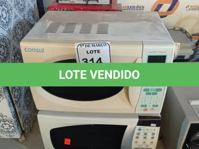 LOTE 314 - 02 MICRO-ONDAS CONSUL E ELECTROLUX COM PRATO. (NO ESTADO) ATENÇÃO! FAZER A VISITAÇÃO ANTES DE ARREMATAR, NÃO SABEMOS SE FUNCIONA. LEILÃO NÃO TEM GARANTIA E NEM DEVOLUÇÃO, SUJEITO A POSSÍVEIS AVARIAS VISÍVEIS/OCULTAS E/OU AUSÊNCIA DE COMPONENTES.