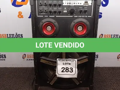 LOTE 283 - 01 CAIXA DE SOM USB+SD+AM/FM. (NO ESTADO) ATENÇÃO! FAZER A VISITAÇÃO ANTES DE ARREMATAR, NÃO SABEMOS SE FUNCIONA. LEILÃO NÃO TEM GARANTIA E NEM DEVOLUÇÃO, SUJEITO A POSSÍVEIS AVARIAS VISÍVEIS/OCULTAS E/OU AUSÊNCIA DE COMPONENTES.