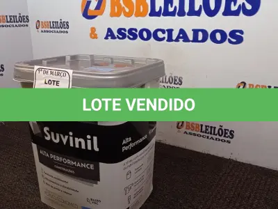 LOTE 313 - 01 GALÃO DE TINTA SUVINIL DE 18L PARA INTERIORES ACABAMENTO FOSCO BRANCO. (NOVO) (NO ESTADO) ATENÇÃO! FAZER A VISITAÇÃO ANTES DE ARREMATAR, NÃO SABEMOS SE FUNCIONA. LEILÃO NÃO TEM GARANTIA E NEM DEVOLUÇÃO, SUJEITO A POSSÍVEIS AVARIAS VISÍVEIS/OCULTAS E/OU AUSÊNCIA DE COMPONENTES.