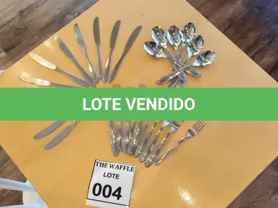 LOTE 004 - 6 COLHERES, 10 FACAS E 10 GARFOS EM INOX. (NO ESTADO) ATENÇÃO! FAZER A VISITAÇÃO ANTES DE ARREMATAR, NÃO SABEMOS SE FUNCIONA. LEILÃO NÃO TEM GARANTIA E NEM DEVOLUÇÃO, SUJEITO A POSSÍVEIS AVARIAS VISÍVEIS/OCULTAS E/OU AUSÊNCIA DE COMPONENTES.