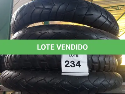 LOTE 234 - 04 PNEUS DE MOTO USADOS, SENDO 02 90/90 AROS 21, 01 120/70 ARO 19 E 01 100/90 ARO 19. (NO ESTADO) ATENÇÃO! FAZER A VISITAÇÃO ANTES DE ARREMATAR, NÃO SABEMOS SE FUNCIONA. LEILÃO NÃO TEM GARANTIA E NEM DEVOLUÇÃO, SUJEITO A POSSÍVEIS AVARIAS VISÍVEIS/OCULTAS E/OU AUSÊNCIA DE COMPONENTES.
