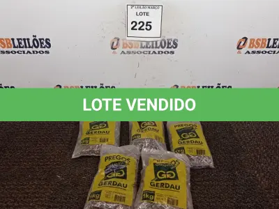 LOTE 225 - 06 KG DE PREGOS 12X12 GERDAU. (NO ESTADO) ATENÇÃO! FAZER A VISITAÇÃO ANTES DE ARREMATAR, NÃO SABEMOS SE FUNCIONA. LEILÃO NÃO TEM GARANTIA E NEM DEVOLUÇÃO, SUJEITO A POSSÍVEIS AVARIAS VISÍVEIS/OCULTAS E/OU AUSÊNCIA DE COMPONENTES.