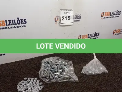 LOTE 215 - 01 SACO COM PARAFUSOS CABEÇA LISA COM PORCAS. (NO ESTADO) ATENÇÃO! FAZER A VISITAÇÃO ANTES DE ARREMATAR, NÃO SABEMOS SE FUNCIONA. LEILÃO NÃO TEM GARANTIA E NEM DEVOLUÇÃO, SUJEITO A POSSÍVEIS AVARIAS VISÍVEIS/OCULTAS E/OU AUSÊNCIA DE COMPONENTES.