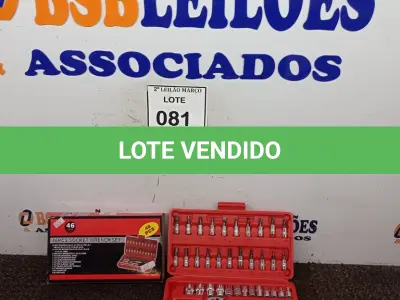 LOTE 081 - 01 CONJUNTO DE 46 PEÇAS DE MANGAS DE FERRAMENTAS. (NO ESTADO) ATENÇÃO! FAZER A VISITAÇÃO ANTES DE ARREMATAR, NÃO SABEMOS SE FUNCIONA. LEILÃO NÃO TEM GARANTIA E NEM DEVOLUÇÃO, SUJEITO A POSSÍVEIS AVARIAS VISÍVEIS/OCULTAS E/OU AUSÊNCIA DE COMPONENTES.