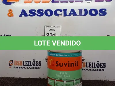 LOTE 231 - 02 LATAS DE TINTA ESMALTE PARA MADEIRA E METAIS SUVINIL BRILHANTE PLATINA 3,6L. (NO ESTADO) ATENÇÃO! FAZER A VISITAÇÃO ANTES DE ARREMATAR, NÃO SABEMOS SE FUNCIONA. LEILÃO NÃO TEM GARANTIA E NEM DEVOLUÇÃO, SUJEITO A POSSÍVEIS AVARIAS VISÍVEIS/OCULTAS E/OU AUSÊNCIA DE COMPONENTES.