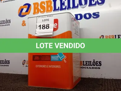 LOTE 188 - 01 LATA DE TINTA IQUINE DELANIL EXTERIOR E INTERIOR BASE P FOSCO 18 L. (NO ESTADO) ATENÇÃO! FAZER A VISITAÇÃO ANTES DE ARREMATAR, NÃO SABEMOS SE FUNCIONA. LEILÃO NÃO TEM GARANTIA E NEM DEVOLUÇÃO, SUJEITO A POSSÍVEIS AVARIAS VISÍVEIS/OCULTAS E/OU AUSÊNCIA DE COMPONENTES.