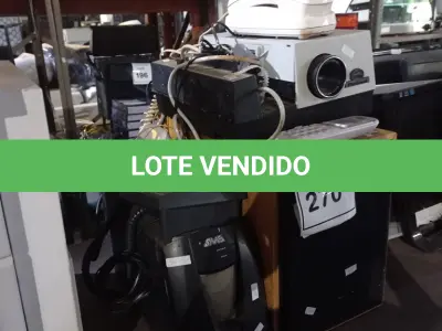 LOTE 270 - 01 LOTE COM NOBREAK, TELEFONE FIXO, RETROPROJETOR ANTIGO E CAIXAS DE SOM. (NO ESTADO) ATENÇÃO! FAZER A VISITAÇÃO ANTES DE ARREMATAR, NÃO SABEMOS SE FUNCIONA. LEILÃO NÃO TEM GARANTIA E NEM DEVOLUÇÃO, SUJEITO A POSSÍVEIS AVARIAS VISÍVEIS/OCULTAS E/OU AUSÊNCIA DE COMPONENTES.