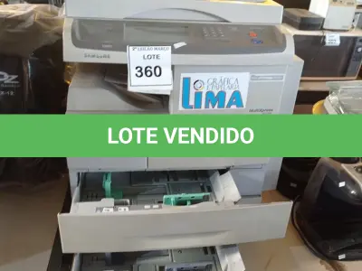 LOTE 360 - 01 IMPRESSORA SAMSUNG MULTIXPRESS. (NO ESTADO) ATENÇÃO! FAZER A VISITAÇÃO ANTES DE ARREMATAR, NÃO SABEMOS SE FUNCIONA. LEILÃO NÃO TEM GARANTIA E NEM DEVOLUÇÃO, SUJEITO A POSSÍVEIS AVARIAS VISÍVEIS/OCULTAS E/OU AUSÊNCIA DE COMPONENTES.