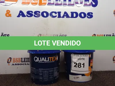 LOTE 281 - 02 BALDES TINTA QUALITEX 3,6L NA COR AREIA E AMARELO. (NO ESTADO) ATENÇÃO! FAZER A VISITAÇÃO ANTES DE ARREMATAR, NÃO SABEMOS SE FUNCIONA. LEILÃO NÃO TEM GARANTIA E NEM DEVOLUÇÃO, SUJEITO A POSSÍVEIS AVARIAS VISÍVEIS/OCULTAS E/OU AUSÊNCIA DE COMPONENTES.