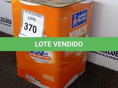 LOTE 370 - 01 LATA DE TINTA MARCA SHERWIN WILLIANS COR BRANCO FOSCO 18 L. (NO ESTADO) ATENÇÃO! FAZER A VISITAÇÃO ANTES DE ARREMATAR, NÃO SABEMOS SE FUNCIONA. LEILÃO NÃO TEM GARANTIA E NEM DEVOLUÇÃO, SUJEITO A POSSÍVEIS AVARIAS VISÍVEIS/OCULTAS E/OU AUSÊNCIA DE COMPONENTES.